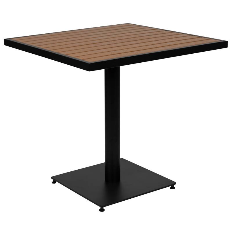 2 Faux Teak Accented Club Chairs and 30" Square Faux Teak Patio Table Set