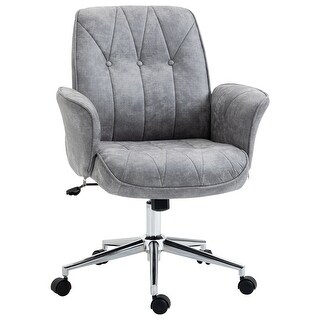 Microfiber Home Office Chair, Work Chair with Swivel Wheels and Tilt Function, Padded Vanity Chair with Armrests - N/A