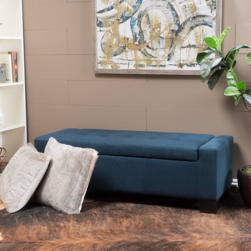 Christopher Knight Home Lawton Fabric Storage Ottoman Bench - Dark Blue