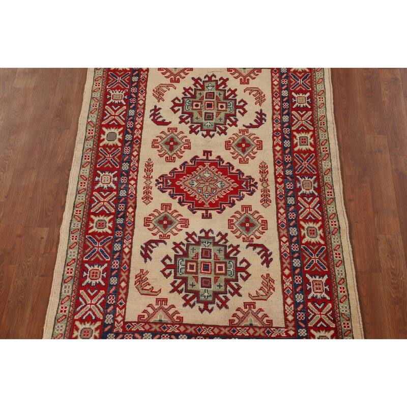 Kazak Accent Rug Handmade Beige Wool Carpet - 3'3"x 5'4"