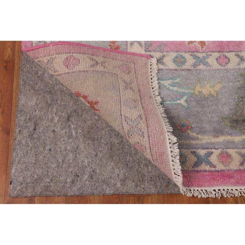 Pink Floral Oushak Oriental Area Rug Hand-Knotted Wool Carpet - 8'8"x 11'9"