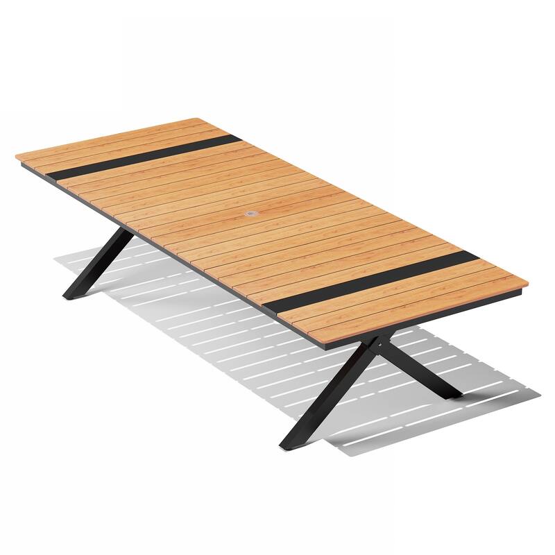 Outdoor Aluminum Dining Table Rectangular Table with Umbrella Hole for 10-12 Person