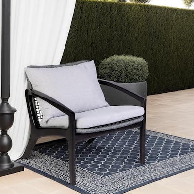 Beckham Boho Gray Rope and Eucalyptus Wood Outdoor Chair with Cushions