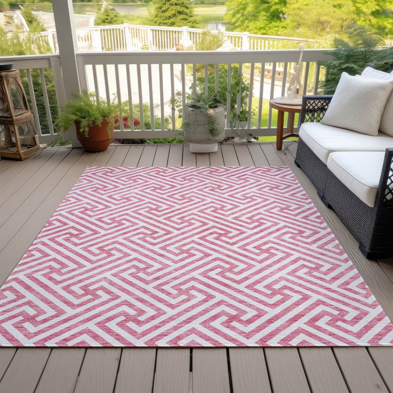 Machine Washable Indoor/ Outdoor Chantille Geo Modern Rug - Pink - 10' x 14'