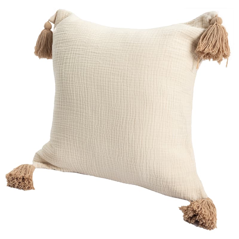 Sevita Solid Tasseled Turkish Cotton Throw Pillow