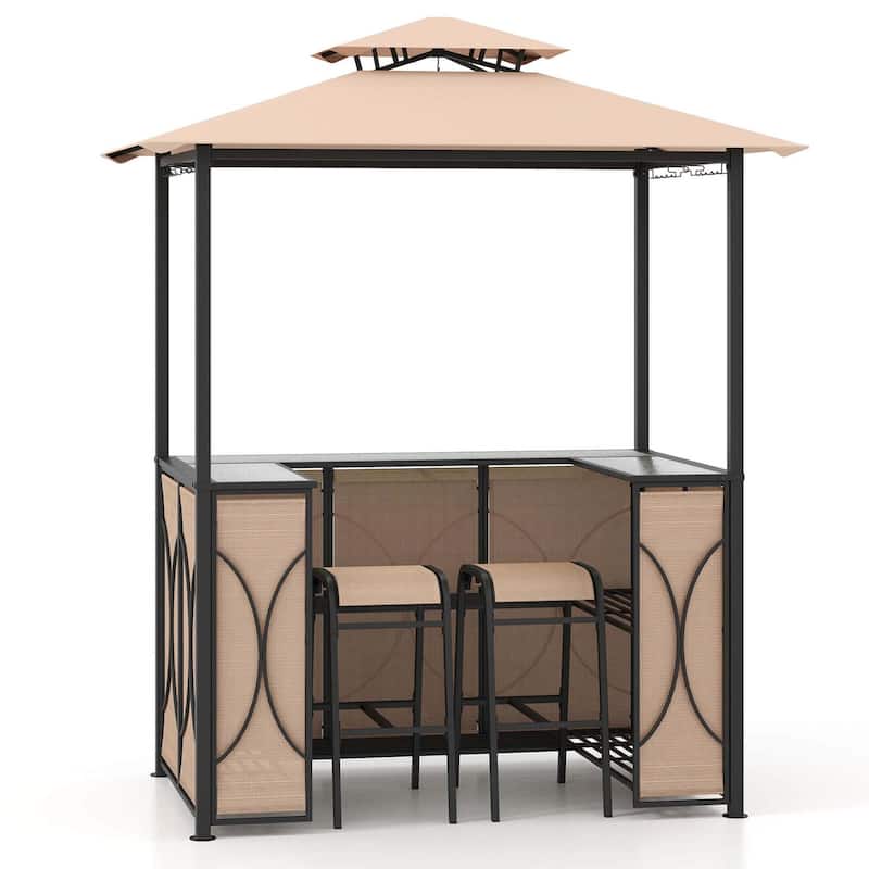 Costway 3 PCS Patio Bar Set with Tempered Glass Bar Table Metal - See Details