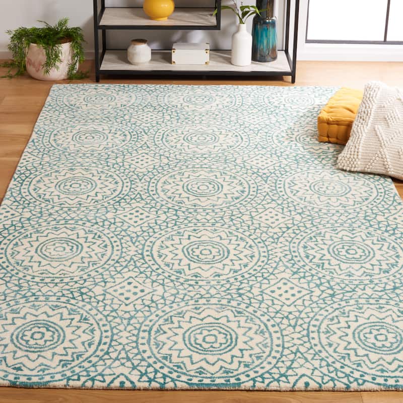 SAFAVIEH Handmade Bella Heita Modern Floral Wool Rug - 8' x 10' - Ivory/Blue