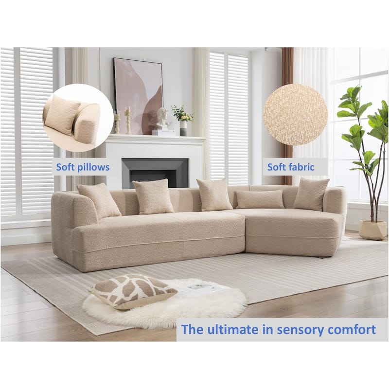 Modern Boucle Combination Sofa with 4 Pillows & Lumbar Support, No Assembly Required - Perfect for Small Spaces