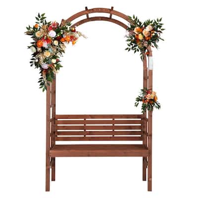 6.8ft Red Brown Wood Arbor With Bench