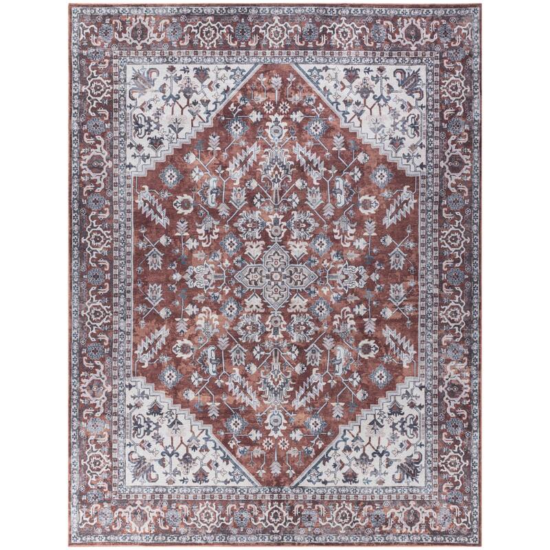 57 Grand by Nicole Curtis Vintage Medallion Machine Washable Area Rug - 9'2" x 12' - Brick/Ivory