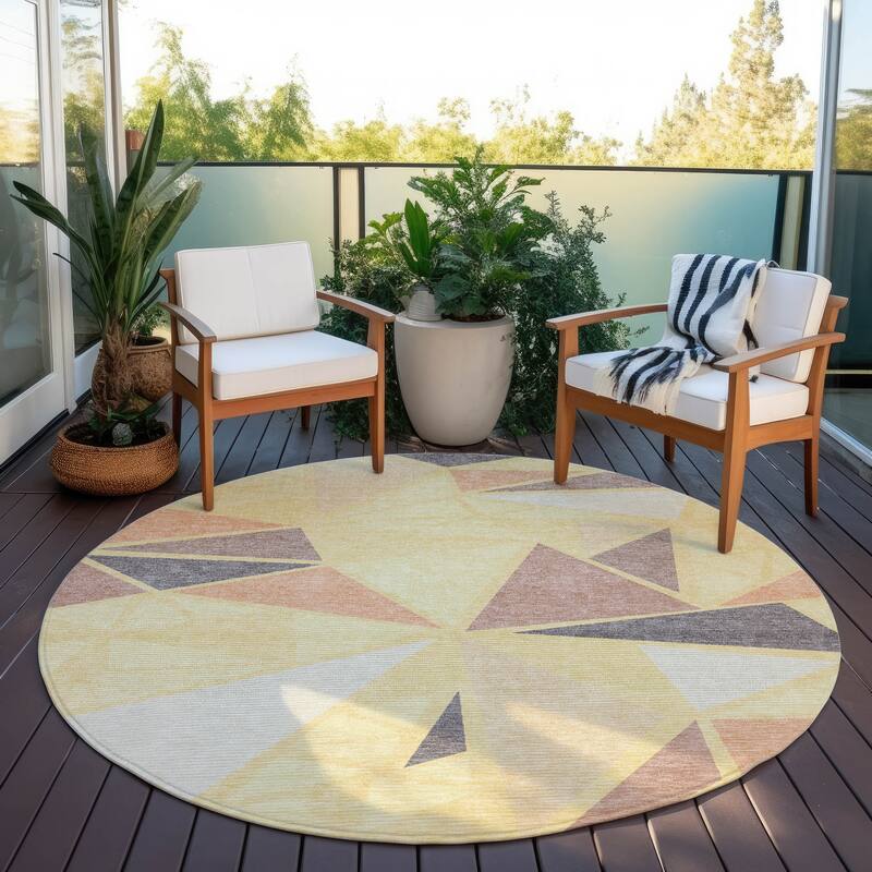 Machine Washable Indoor/ Outdoor Abstract Mosaic Chantille Rug