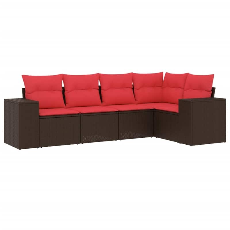 vidaXL 5/6 Piece Patio Sofa Set with Cushions Gray/Brown/Black Poly Rattan - 24.4" x 24.4" x 27.2"