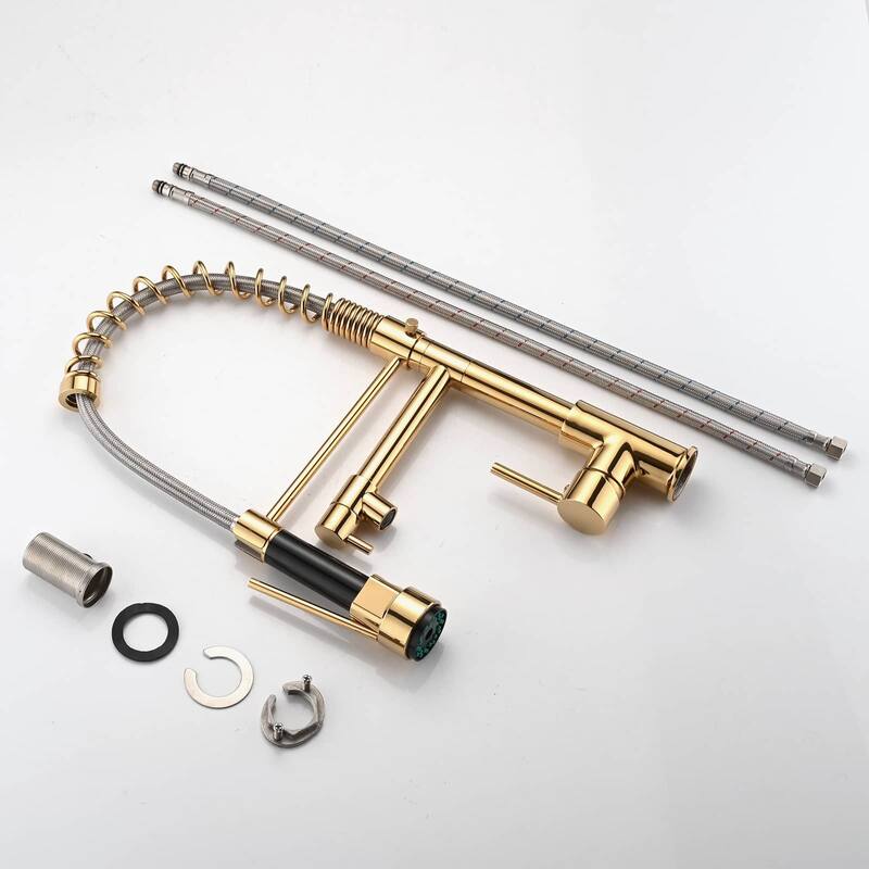 Commercial Pull Down Kitchen Sink Faucet Polished Gold Single Handle Kitchen Faucets With Sprayer Stainless Steel Laundry Taps