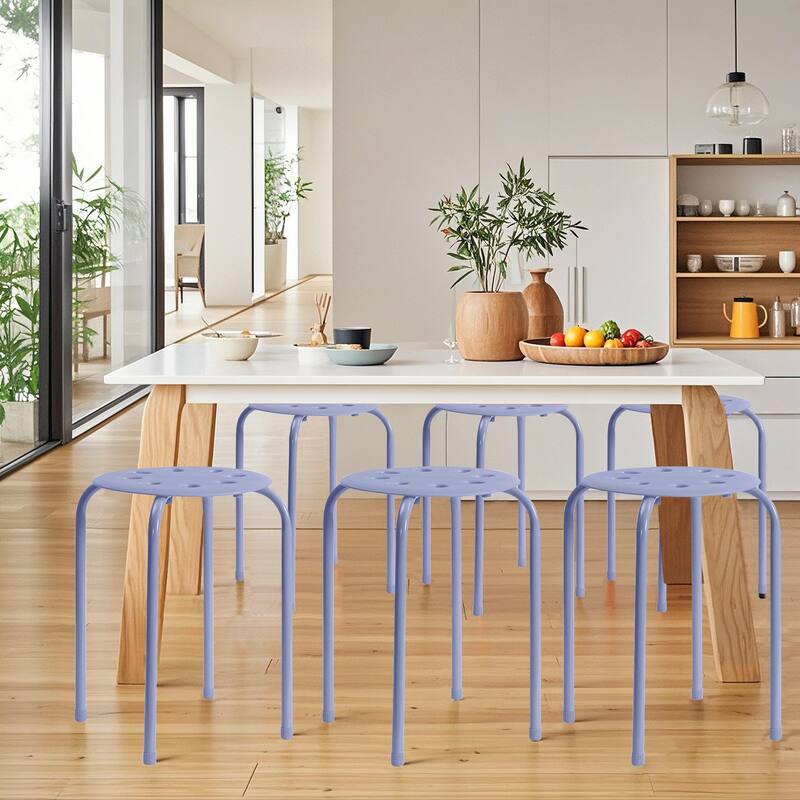 Javlergo 6-Pack Plastic Stackable Stools, Portable 8 Holes Metal Round Top Stools for Kitchen/Classrom