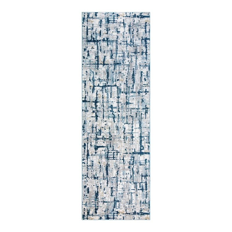 Gertmenian Quattro Lhasa Navy Polypropylene Modern Abstract Area Rug Runner - 2' 7" x 8'