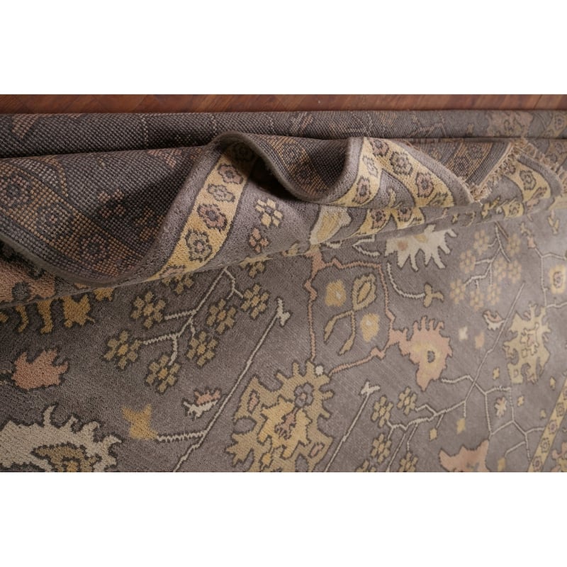 All-Over Grey Oushak Indian Area Rug Handmade Wool Carpet - 9'0"x 11'9"