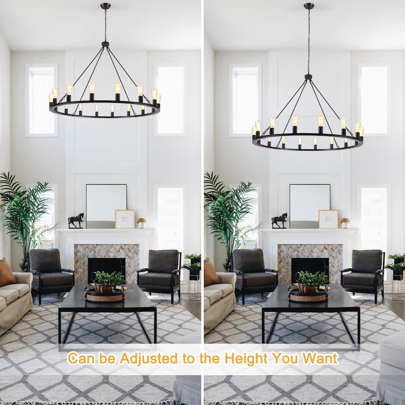 16-Light Farmhouse Chandelier , 47.24 In Wagon Wheel Chandelier for Dining Room Living Room Bedroom Kitchen