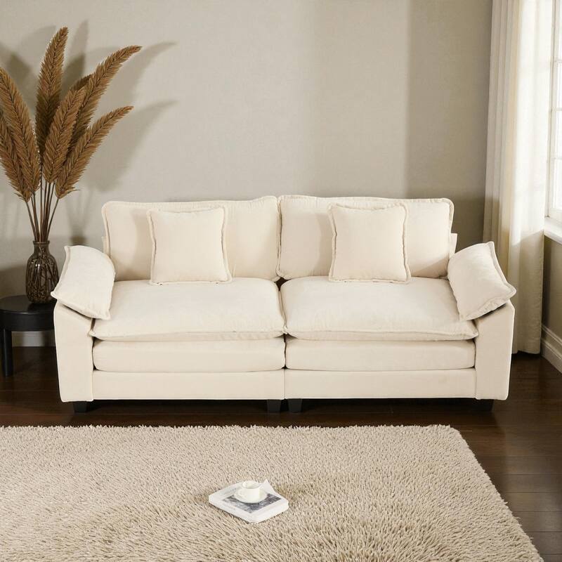Modern Chenille Loveseat with Wide Armrests, Modular Small Couch for Living Room & Apartment, Double-Layer Cushion Comfort