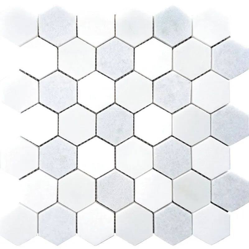 Apollo tile 12 x 12 Nubes Polished Thassos, Blue Celeste, Paper White Marble Tile (4.83 sq ft/case) - 5 Pack