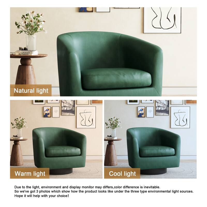 Faux Leather Accent Barrel Chair with Swivel Base