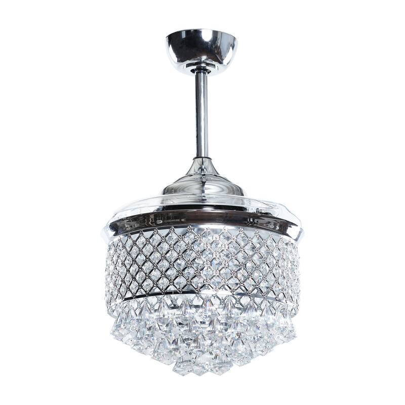 Modern 36 in. Retractable Crystal Chandelier Ceiling Fan with Light Kit and Remote Control, Chrome - 36 in