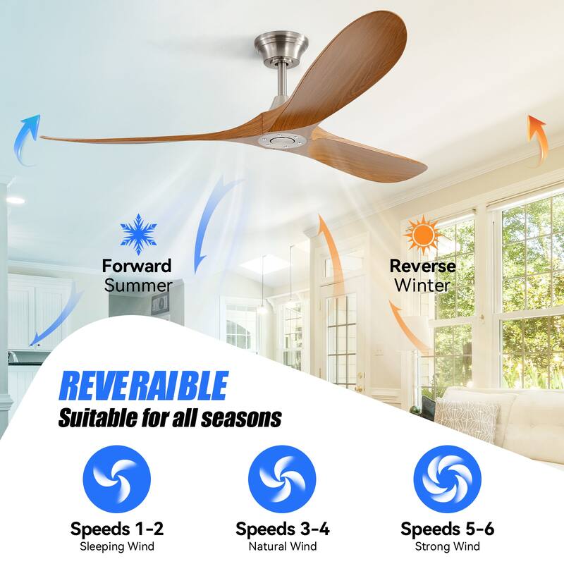 Modern Ceiling Fan With Light Smart Life APP Remote Control Timer For Alexa Google Bedroom Farmhouse - 60inch Without Ligtht - Nickel-Walnut Wood