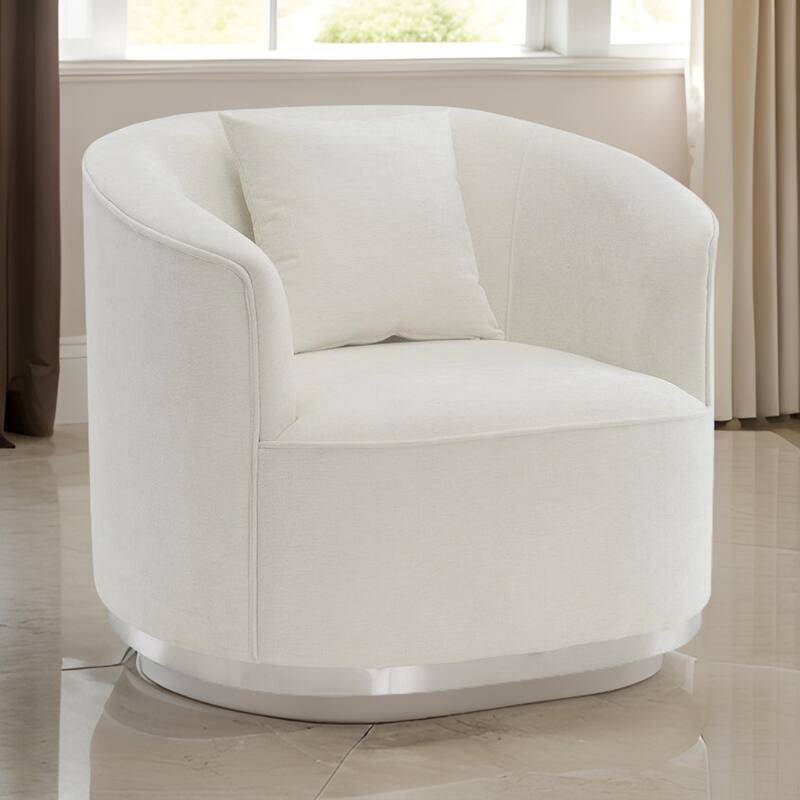 Oggy 39 Inch Accent Chair with 1 Pillow, Barrel Shape, Soft Beige Chenille