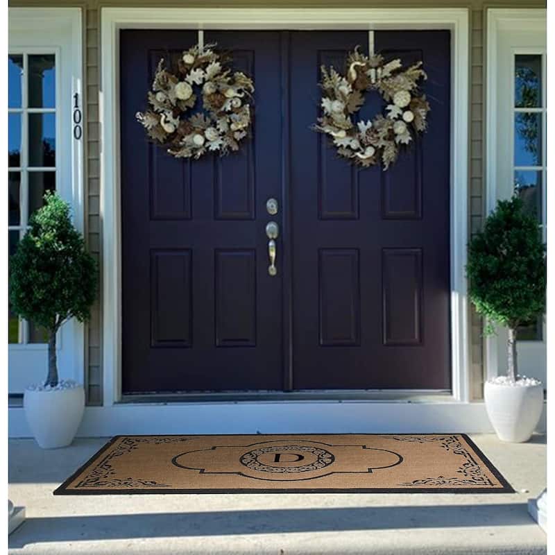 A1HC Natural Coir Hand-crafted Abrilina Monogrammed Double Doormat