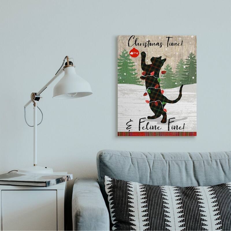 Stupell Country Holiday Christmas Time Phrase Family Cat Scene Canvas Wall Art - Multi-Color