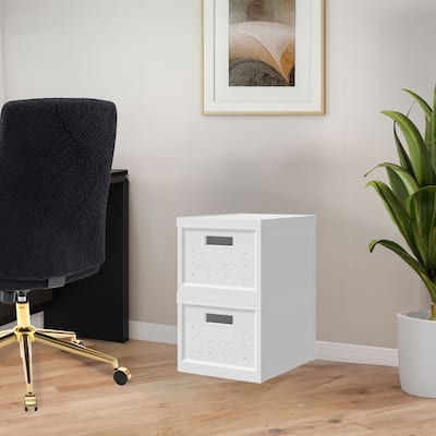 Modern Designs Smart White Storage Boxes -Collapsible, Stackable, and Label-Ready, Set of 2