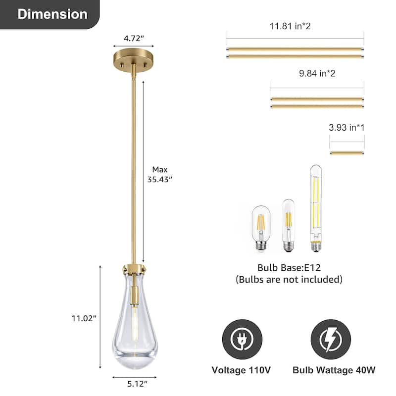 Starsky 1-Light Teardrop Modern Clear Raindrop Glass Pendant