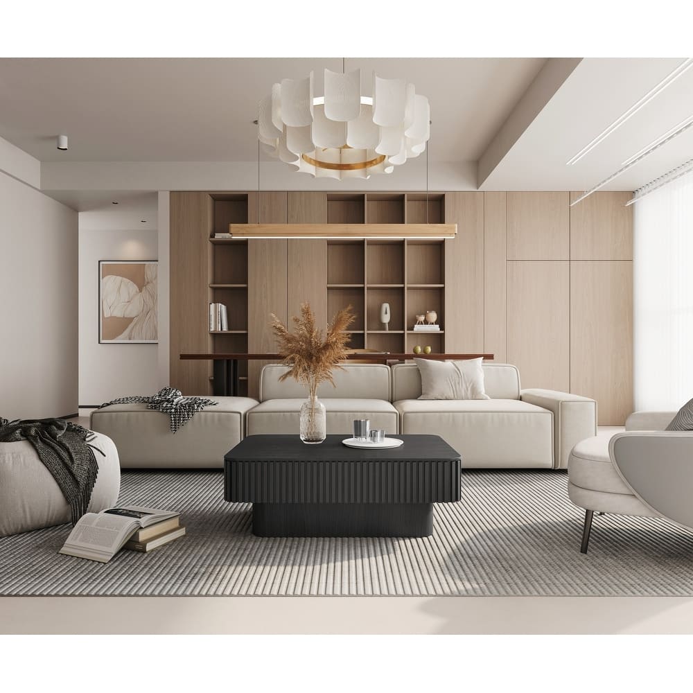 Coffee Table Solid Wood Veneered Modern Coffee Table Accent Tea Table with Storage and Adjustable Height for Living Room