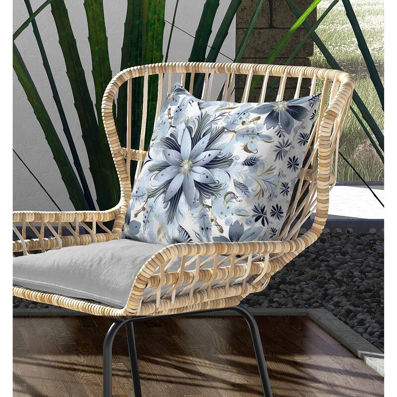 Snowy Crest Indoor/Outdoor Reversible Throw Pillow White and Steel