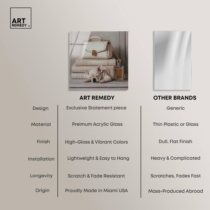 Ivory Books and Frenchie Acrylic by Art Remedy, Ready to Hang