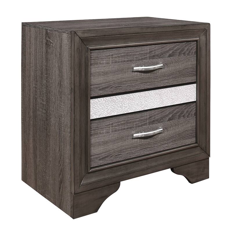 Glamorous Two-Tone Nightstand Hidden Jewelry Drawer Polish Chrome Bar Bedroom Furniture
