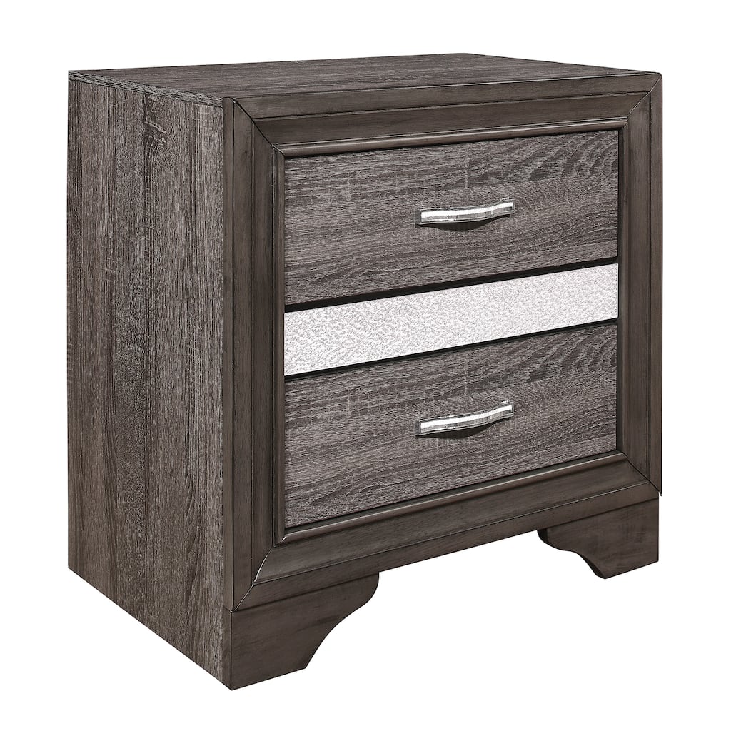 Glamorous Two-Tone Nightstand Hidden Jewelry Drawer Polish Chrome Bar Bedroom Furniture