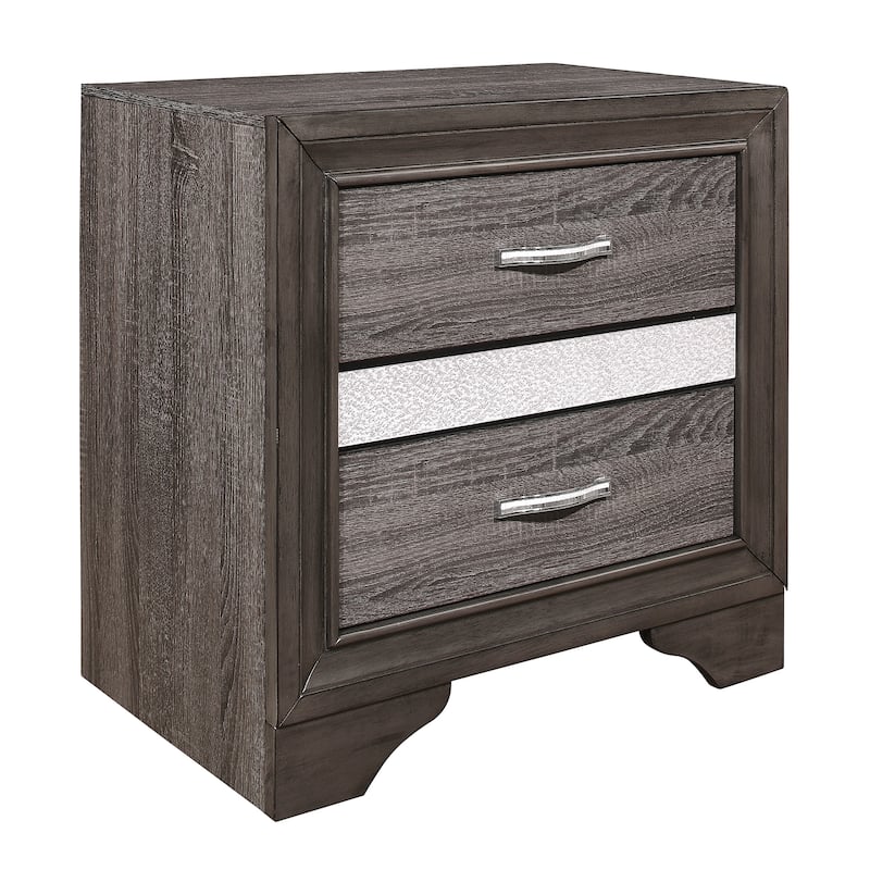 Modern Wooden Nightstand, Decorative Table with Silver Accents,Living Room Side Table with Hidden Jewelry Drawer - Multicolor