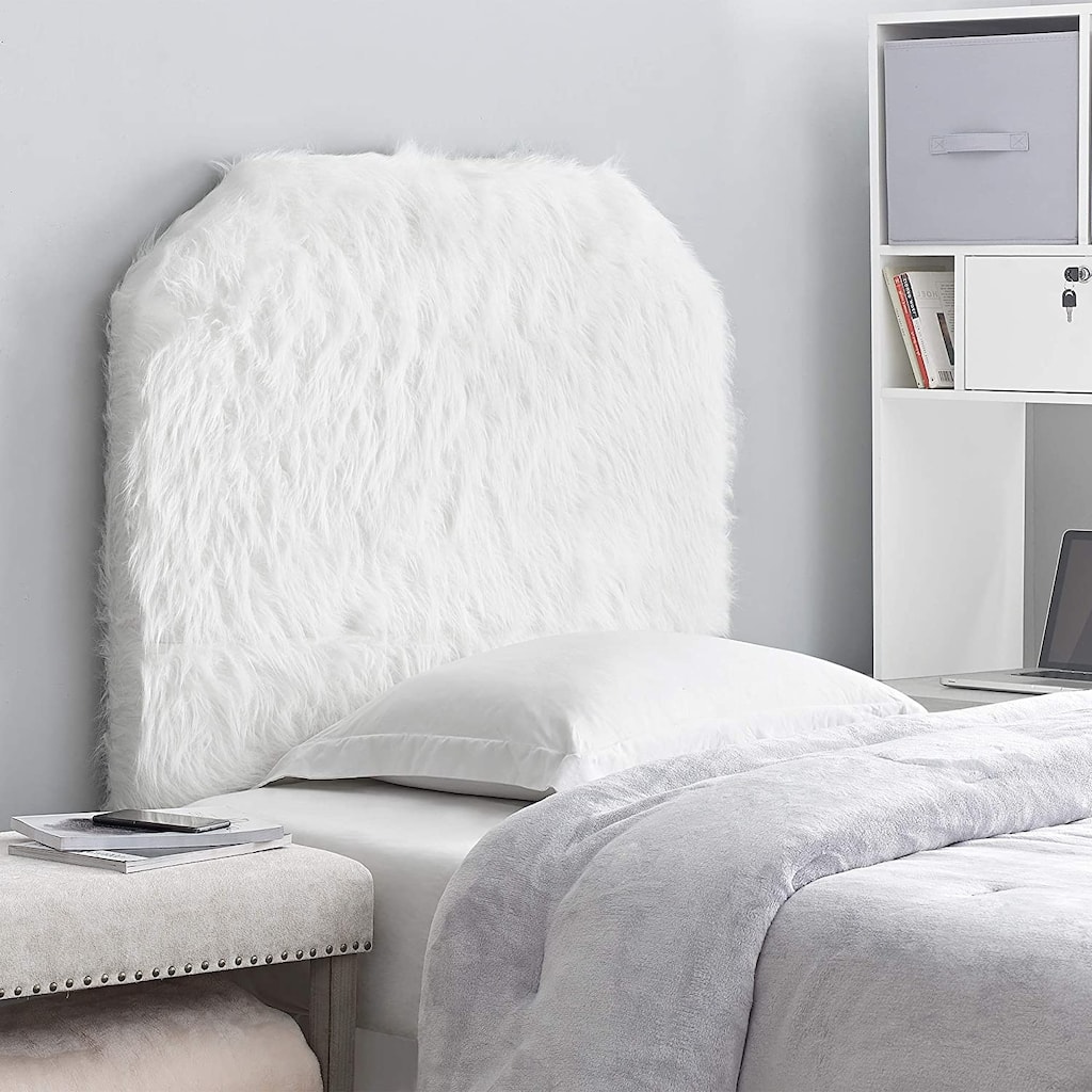 Mo' Heaven Plush Furry White Twin-size College Headboard