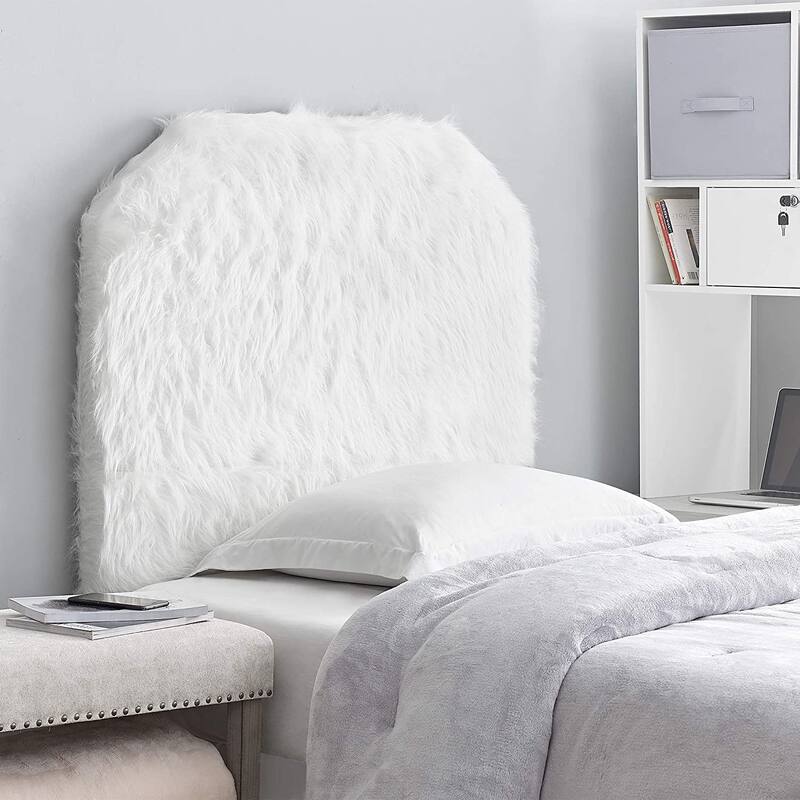 Mo' Heaven Plush Furry White Twin-size College Headboard