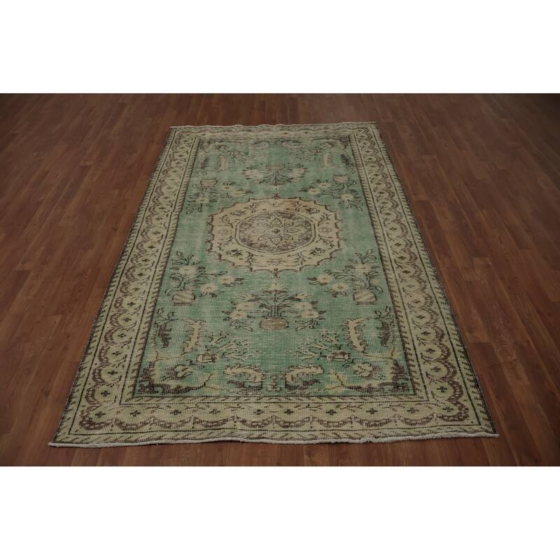 Hand Knotted Oriental 100% Wool Carpet Transitional Floral Green Anatolian Area Rug - 7' 9'' X 4' 10''