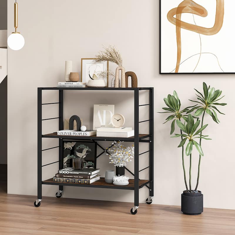 Gymax 3-Tier Folding Shelf Free DIY Design Shelving Unit w/ 4