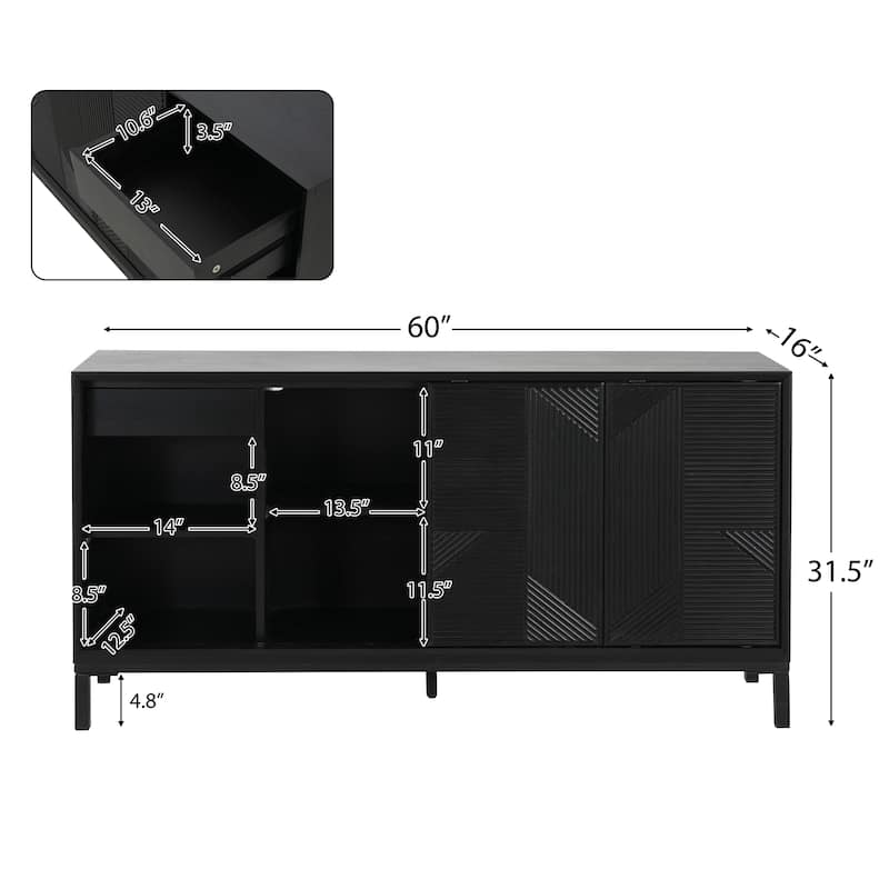 Modern Geometric Accent Cabinet with Sliding Doors and Wood Veneer Top