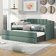preview thumbnail 9 of 14, Twin Size Upholstered Daybed with Trundle and Three Drawers, Wood Slat Support Sofa Bed for Kids Adults Bedroom Furniture