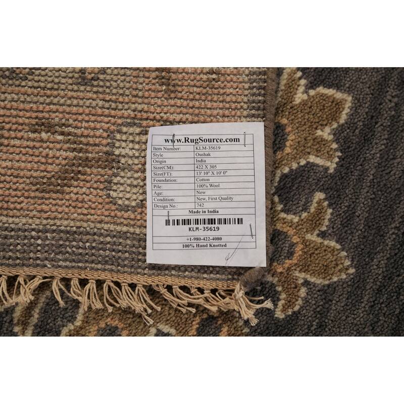 Gray Oushak Indian Large Rug Hand-Knotted Wool Carpet - 10'0"x 13'10"