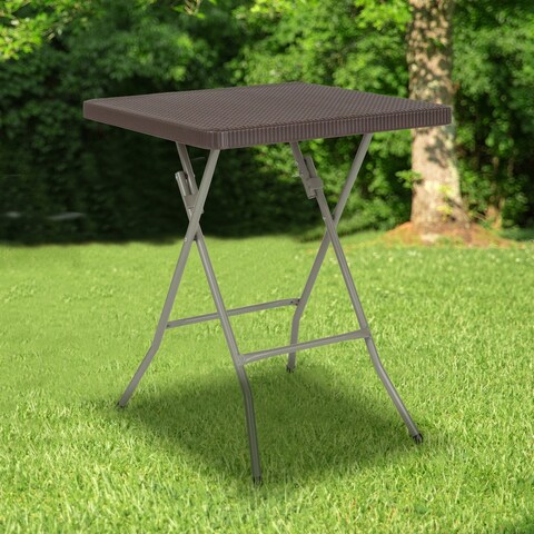1.95-Foot Square Rattan Plastic Folding Table - Outdoor Event Table