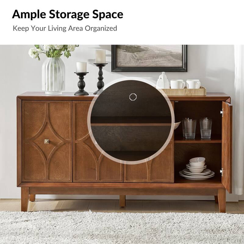 Miriam Mid-century 60" Wide Diamond-shaped Patterned Sideboard with Adjustable Shelves by HULALA HOME