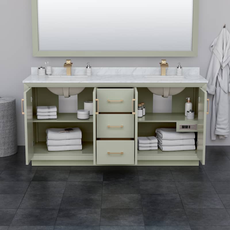 Strada 72-Inch Double Vanity Cabinet, 70-Inch Mirror