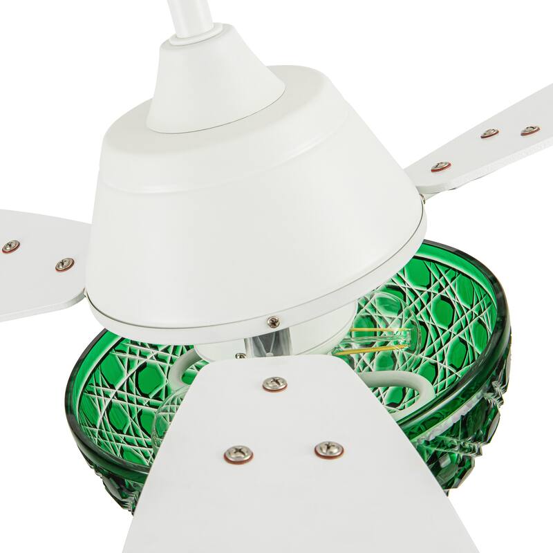 Izzy River of Goods 3-blade 42-inch Modern Indoor Ceiling Fan with Green Hand-Cut Glass Shade and Remote Control