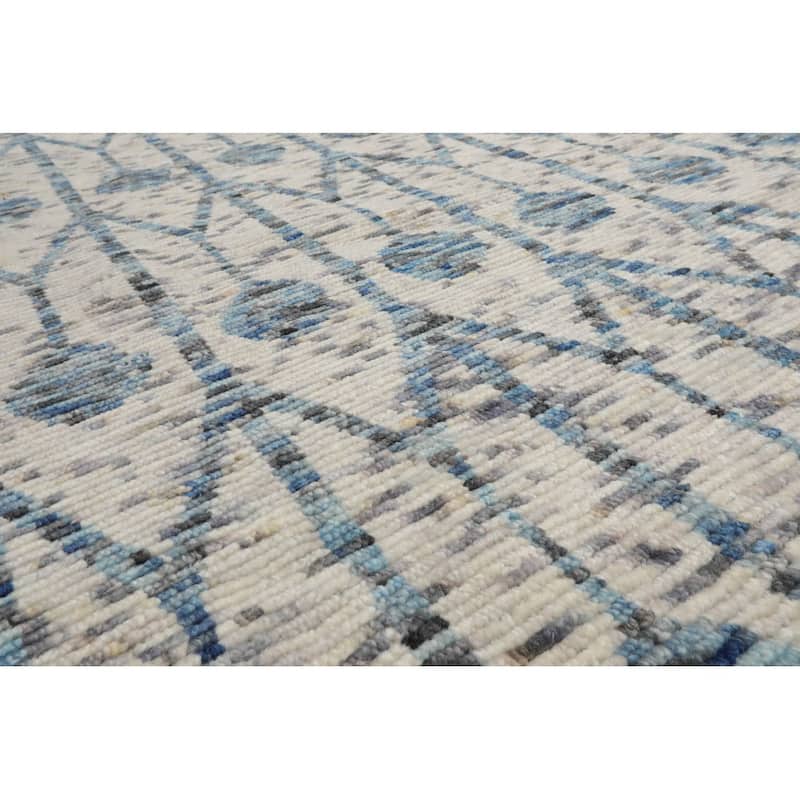 Hand Knotted Off White, Gray Oushak Wool Modern Oriental Area Rug - 8' 3'' x 10' 3''