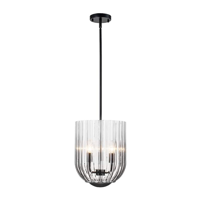 Modern Candle Style Round Reeded Taper Glass Shade Pendant 11in